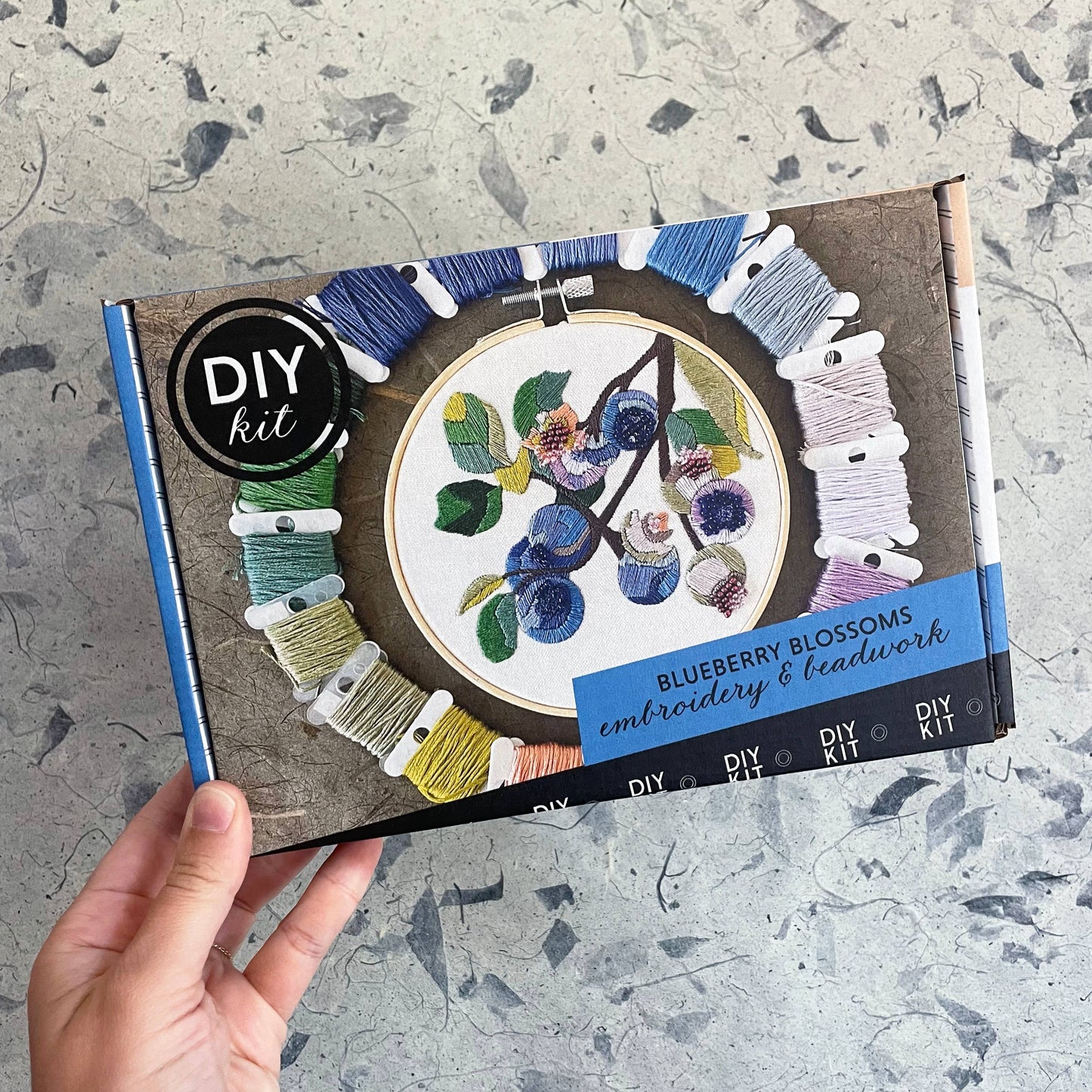 DIY Embroidery and Beadwork Kit - Blueberry Blossoms (5")