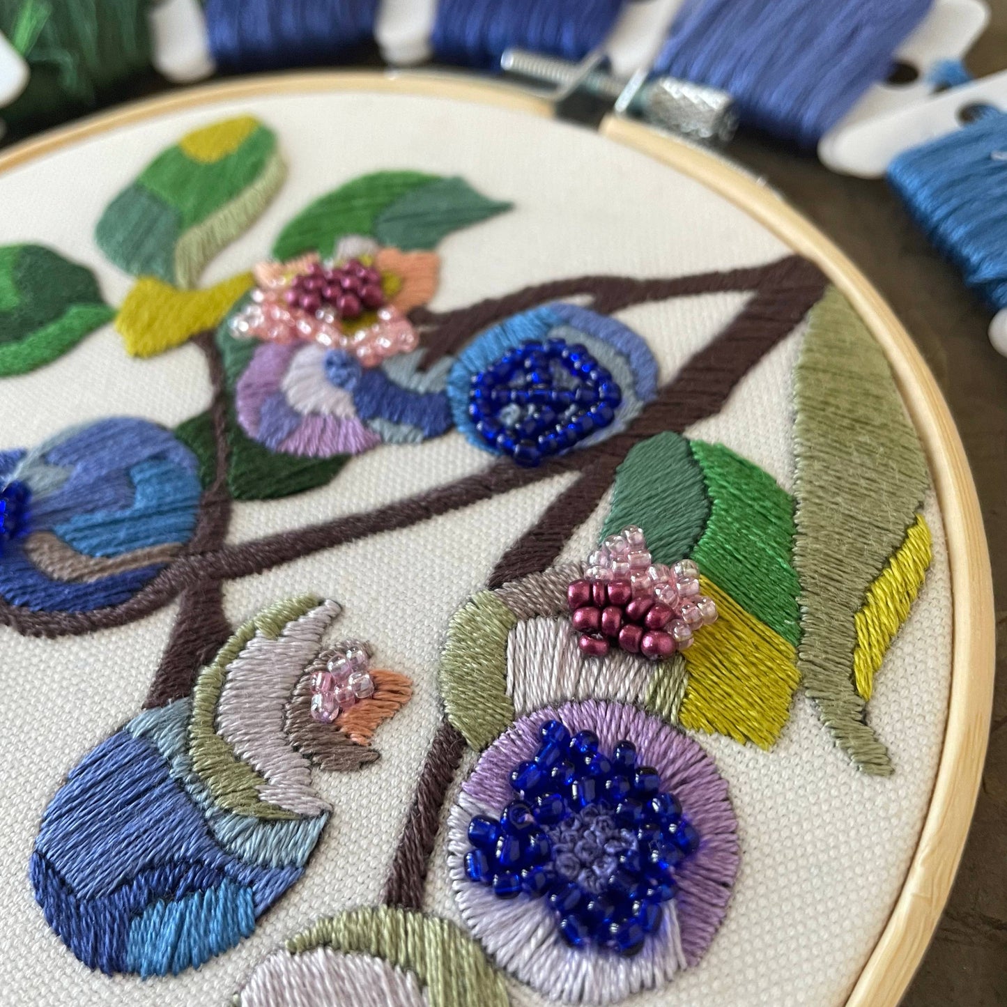 DIY Embroidery and Beadwork Kit - Blueberry Blossoms (5")