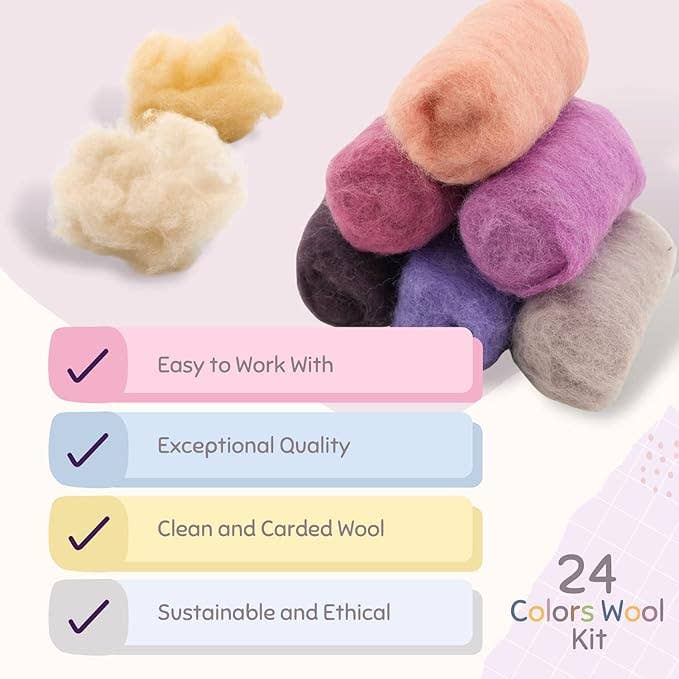 DIY 24 Colors Wool Mix Kit - Premium Merino Craft Set