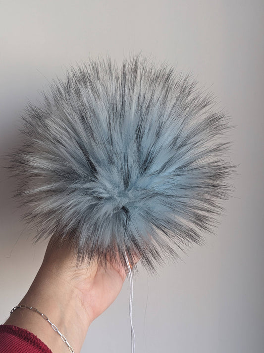 7" Detachable Faux Fur Pom Pom - Ice Blue