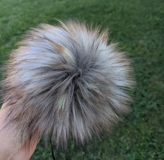 7" Detachable  Faux Fur Pom Pom -  Stormy Grey