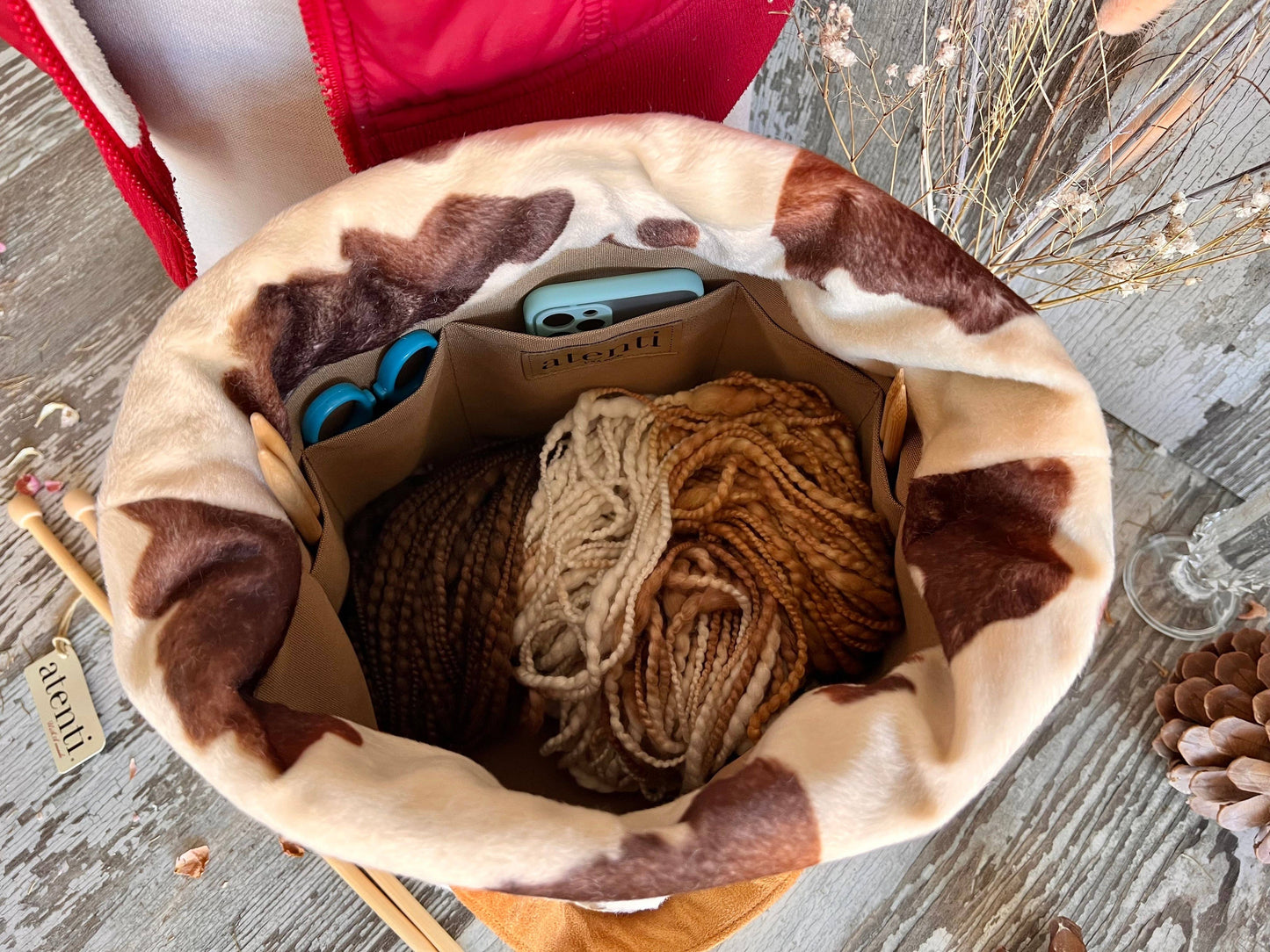 Knitting and Crochet Organizer Project Bag: Sherpa Hope Basket