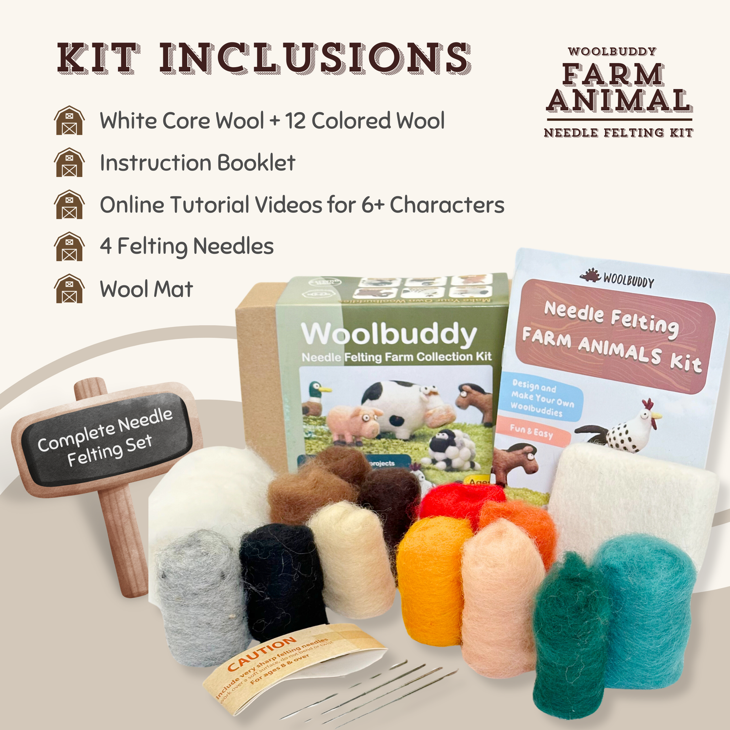 DIY Needle Felting Farm Collection Kit –Craft 6 cute animals
