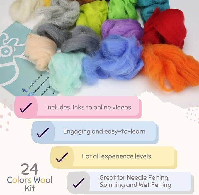 DIY 24 Colors Wool Mix Kit - Premium Merino Craft Set