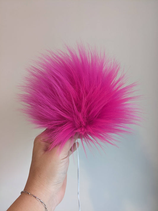 7" Detachable Faux Fur Pom Pom - Hot Pink
