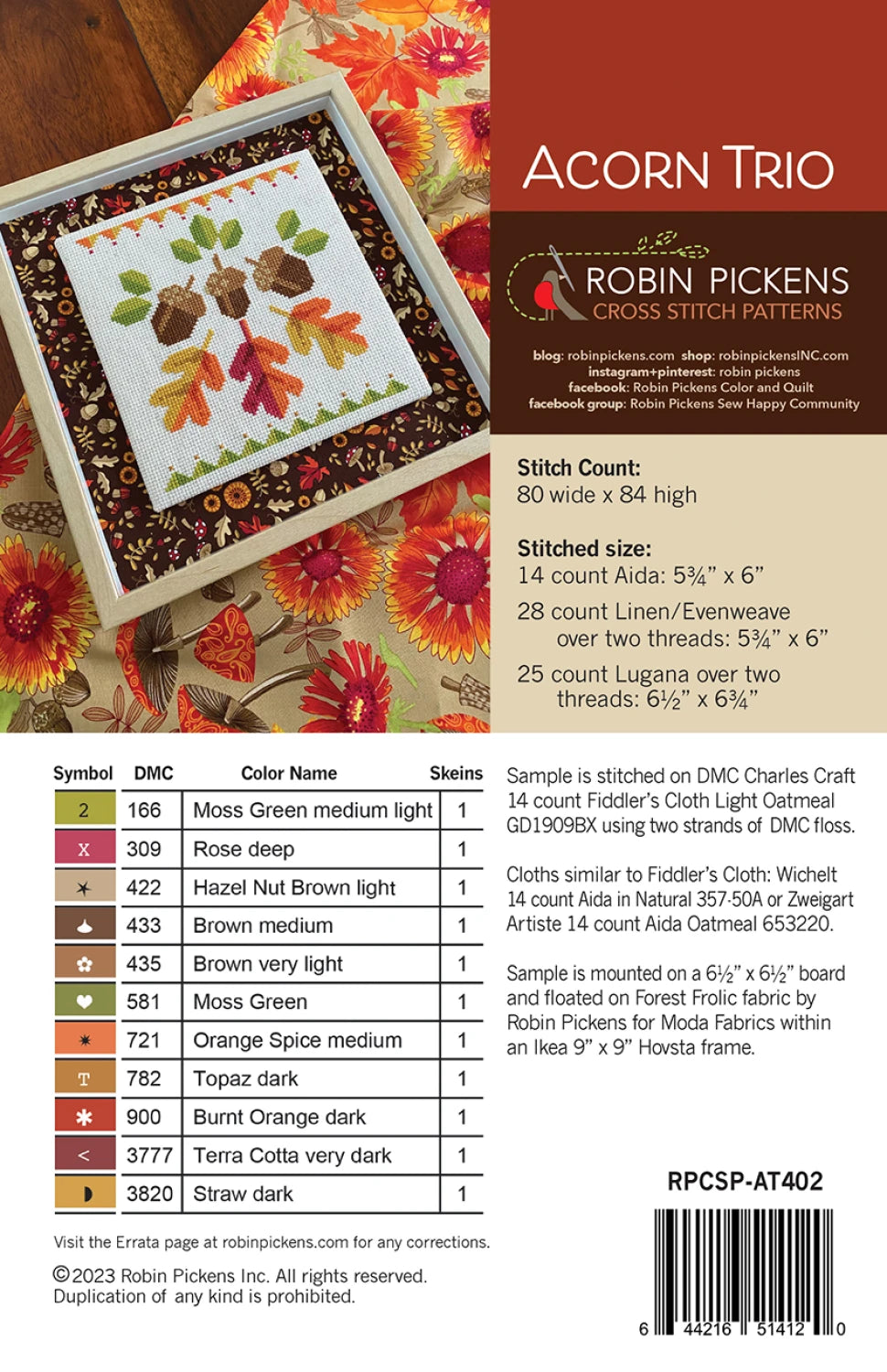 Acorn Trio Cross Stitch Pattern