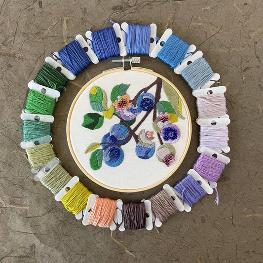 DIY Embroidery and Beadwork Kit - Blueberry Blossoms (5")